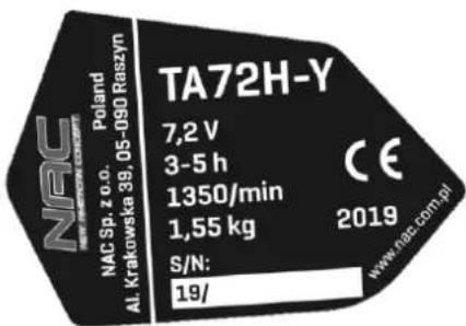 NAC TA72-Y - Inne oznaczenia na maszynie - 2