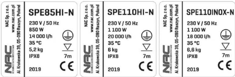 NAC SPE110HI-N - DANE TECHNICZNE - 2
