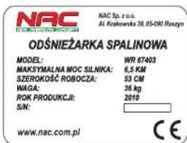NAC WR67403 - Tabliczka znamionowa - 1