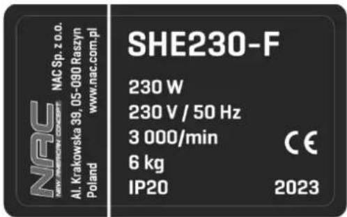 NAC SHE230-F - Inne oznaczenia na maszynie - 1