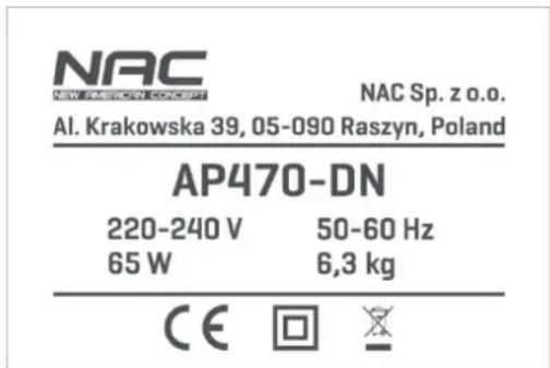 NAC AP470-DN - Inne oznaczenia na urządzeniu - 1