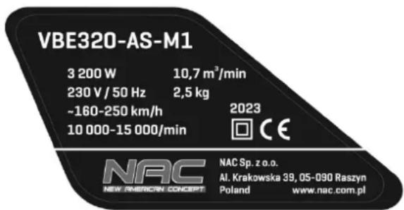 NAC VBE320-AS-M1 - Inne oznaczenia na maszynie - 1