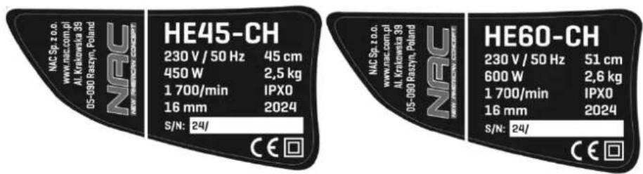 NAC HE45-CH - DANE TECHNICZNE - 2