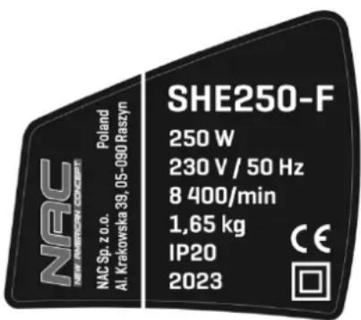 NAC SHE250-F - DANE TECHNICZNE - 2