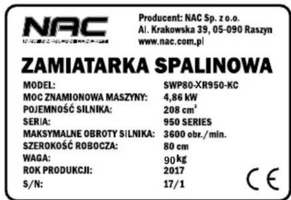 NAC SWP80-950BS-KC - Tabliczka znamionowa - 1