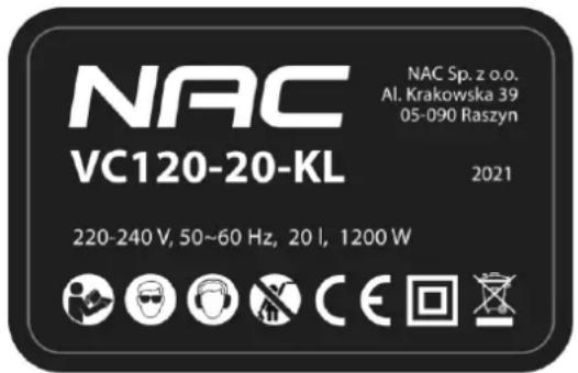 NAC VC120-20-KL - Inne oznaczenia na urządzeniu - 1