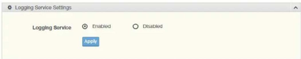 Logging Service Settings Logging Service Enabled Disabled Apply