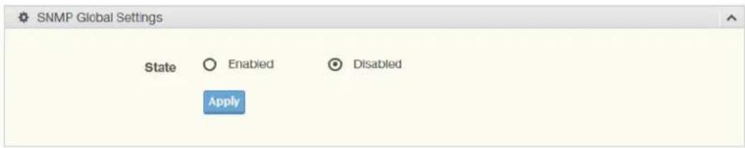 SNMP Global Settings State Enabled Disabled Apply