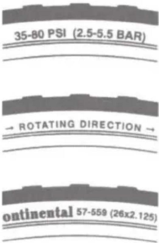 35-80 PSI (2.5-5.5 BAR) → ROTATING DIRECTION → ontinental 57-559 (26x2.125)
