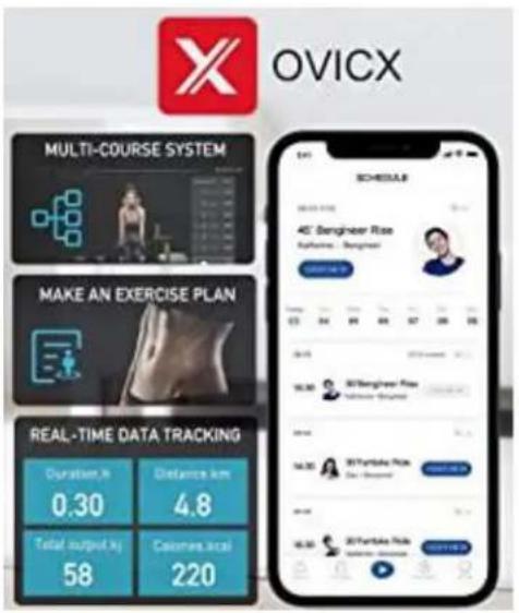 OVICX MULTI-COURSE SYSTEM MAKE AN EXERCISE PLAN REAL-TIME DATA TRACKING Duration: 0.30 Distance km 4.8 Total output: 58 Calories local 220