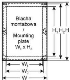 Blacha montażowa / Mounting plate W₃ x H₃ H₁H₂H W₁ W₂ W