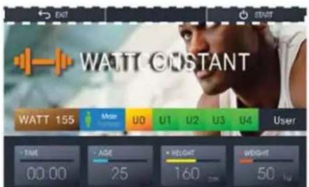 EXIT WATT CONSTANT WATT 155 Motor U0 U1 U2 U3 U4 User TIME AGE HEIGHT WEIGHT 00:00 25 160 50