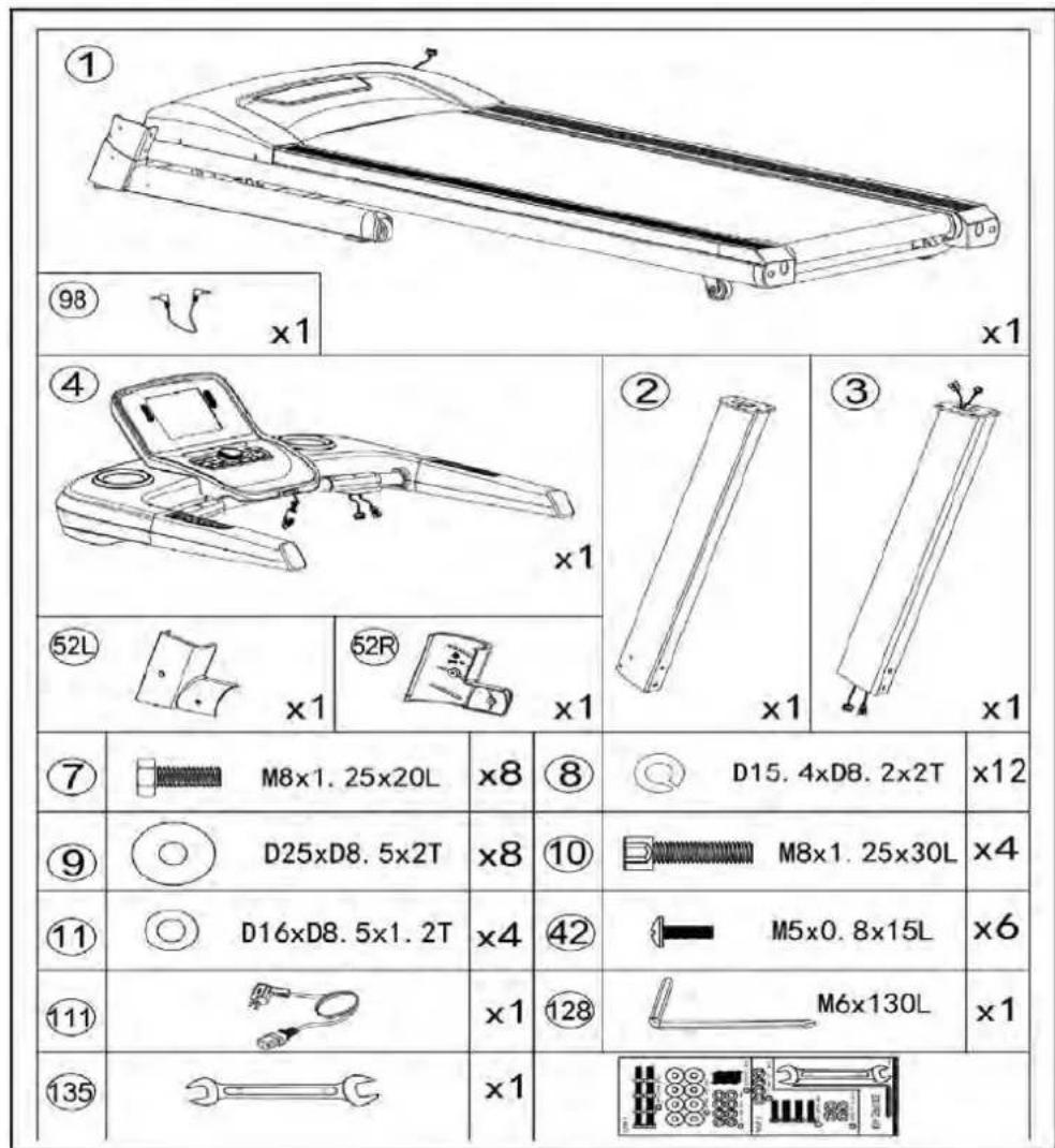 ① 98 x1 x1 ④ x1 ⑤2L x1 52R x1 ⑦ M8x1.25x20L x8 ⑧ D15.4xD8.2x2T x12 ⑨ D25xD8.5x2T x8 ⑩ M8x1.25x30L x4 ⑪ D16xD8.5x1.2T x4 ⑫ M5x0.8x15L x6 ⑬ x1 ⑰ M6x130L x1 ⑬ x1