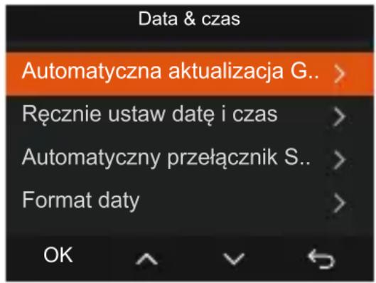 Data & czas Automatyczna aktualizacja G.. Ręcznie ustaw datę i czas Automatyczny przełącznik S.. Format daty OK