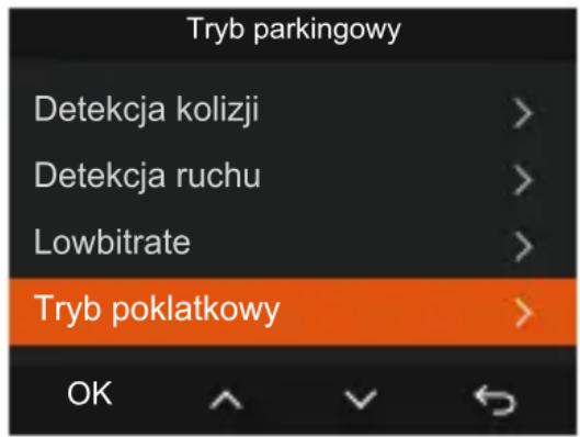 Tryb parkingowy Detekcja kolizji Detekcja ruchu Lowbitrate Tryb poklatkowy OK