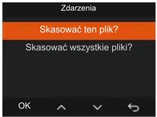 Zdarzenia Skasować ten plik? Skasować wszystkie pliki? OK ^ √ ←