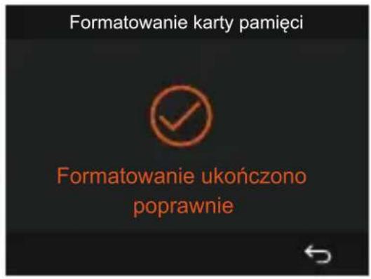 Formatowanie karty pamięci Formatowanie ukończono poprawnie
