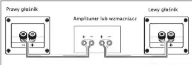 Prawy głośnik Amplituner lub wzmacniacz Lewy głośnik