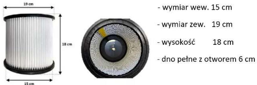 - wymiar wew. 15 cm - wymiar zew. 19 cm - wysokość 18 cm - dno pełne z otworem 6 cm