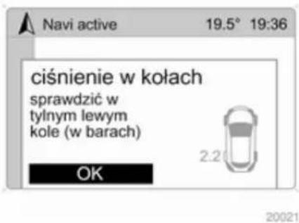 Navi active 19.5° 19:36 ciśnienie w kołach sprawdzić w tylnym lewym kole (w barach) OK 2.2 20021