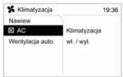 Klimatyzacja 19:36 Nawiew AC Wentylacja auto. Klimatyzacja wf. / wyl.