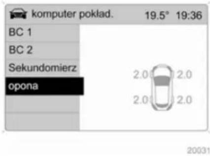 komputer pokład. 19.5° 19:36 BC 1 BC 2 Sekundomierz opona 2.0 2.0 2.0 2.0 20031