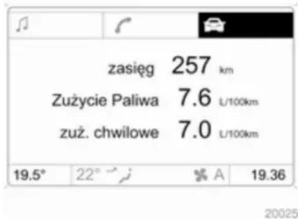 zasięg 257 km Zużycie Paliwa 7.6 L/100km zuż. chwilowe 7.0 L/100km 19.5° 22° A 19.36 20025