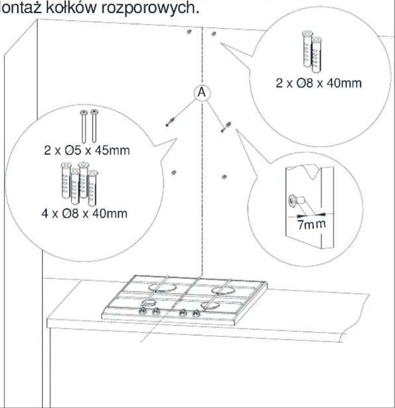 ontaż kołków rozporowych. 2 x Ø5 x 45mm 4 x Ø8 x 40mm 2 x Ø8 x 40mm 7mm