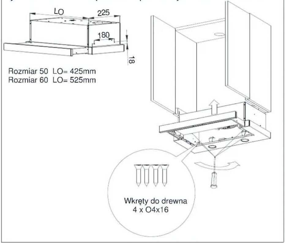 LO 225 180 18 Rozmiar 50 LO= 425mm Rozmiar 60 LO= 525mm Wkręty do drewna 4 x O4x16