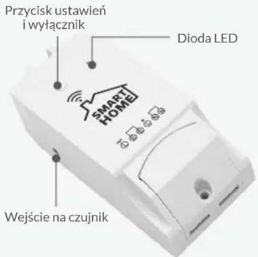 Przycisk ustawień i wyłącznik Dioda LED SMART HOME Wejście na czujnik