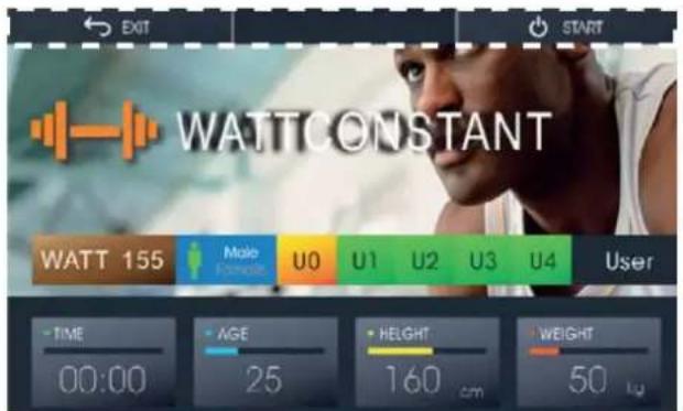WATT CONSTANT WATT 155 Male Example U0 U1 U2 U3 U4 User TIME AGE HEIGHT WEIGHT 00:00 25 160 cm 50 L