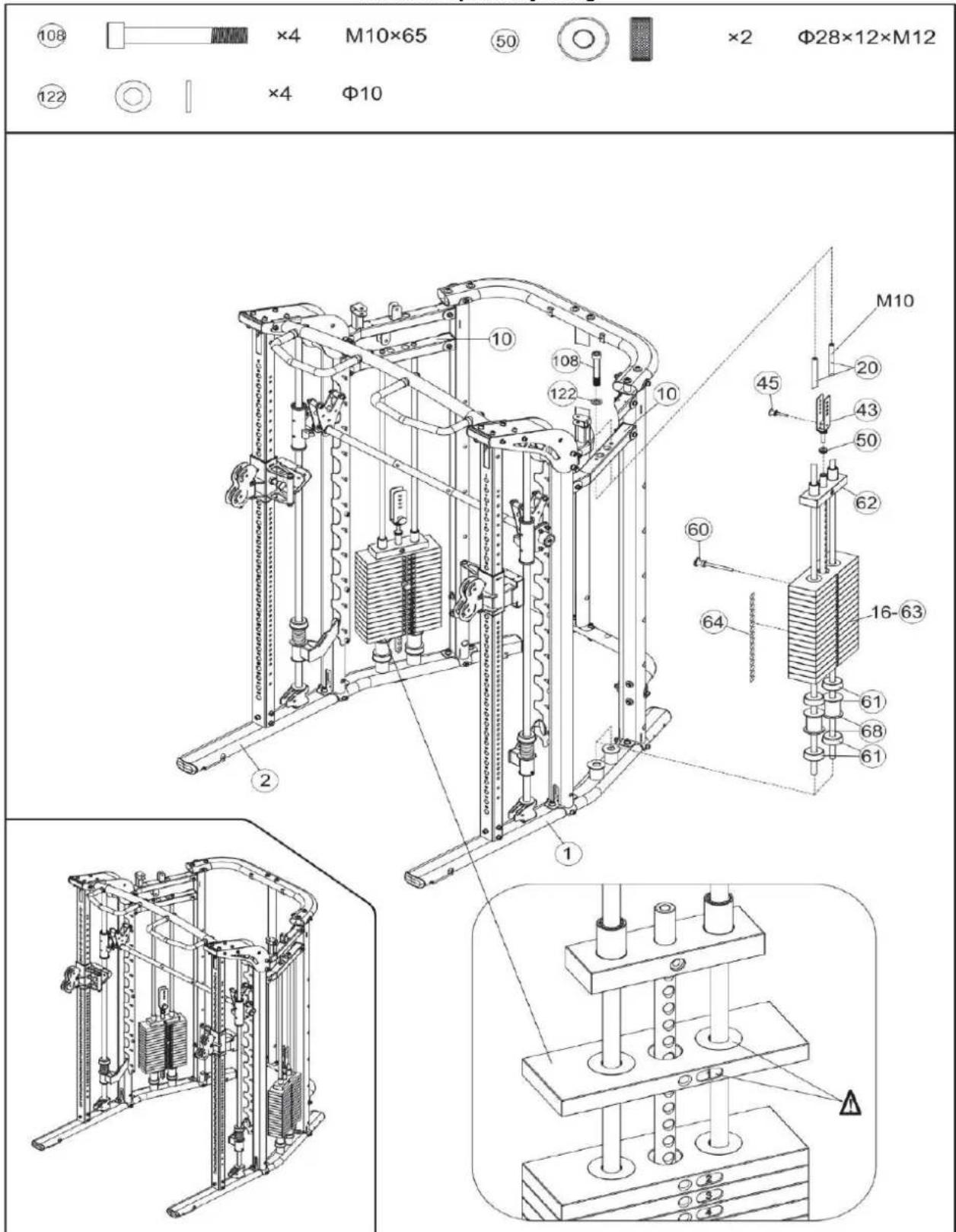 108 ×4 M10×65 50 ×2 Φ28×12×M12 122 ×4 Φ10 10 108 122 10 45 43 50 62 60 64 16-63 M10 20 2 43 61 68 61 1 2 1