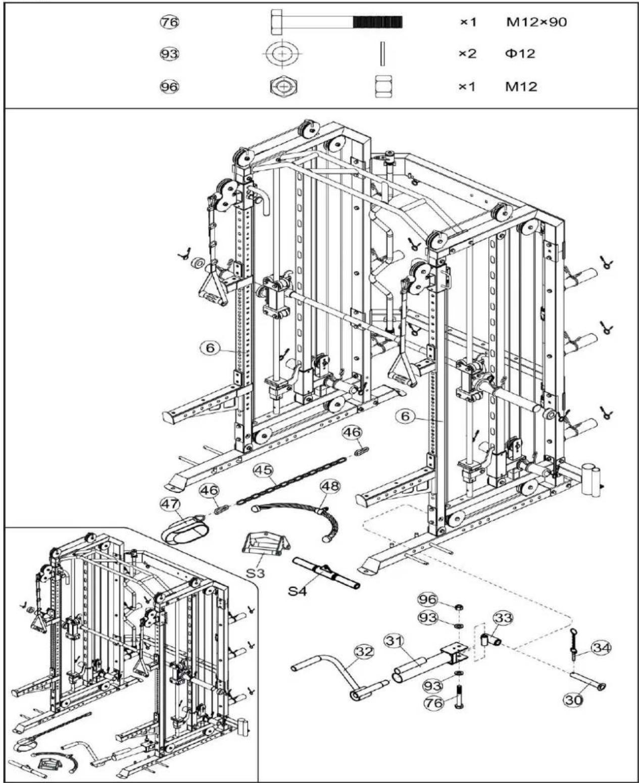 76 93 96 ×1 M12×90 ×2 Φ12 ×1 M12 6 46 45 48 47 S3 S4 96 93 33 32 31 93 76 30