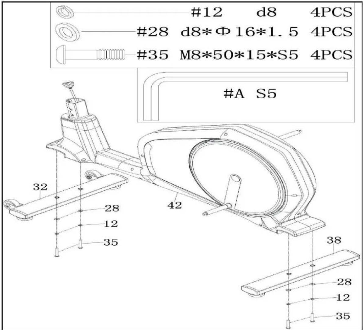 #12 d8 4PCS #28 d8*Φ16*1.5 4PCS #35 M8*50*15*S5 4PCS #A S5 32 42 38 28 12 35 28 12 35