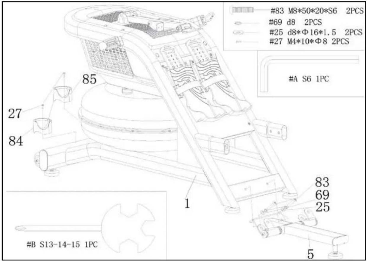 #83 M8*50*20*S6 2PCS #69 d8 2PCS #25 d8*Φ16*1.5 2PCS #27 M4*10*Φ8 2PCS #A S6 1PC 85 27 84 1 83 69 25 #B S13-14-15 1PC 5