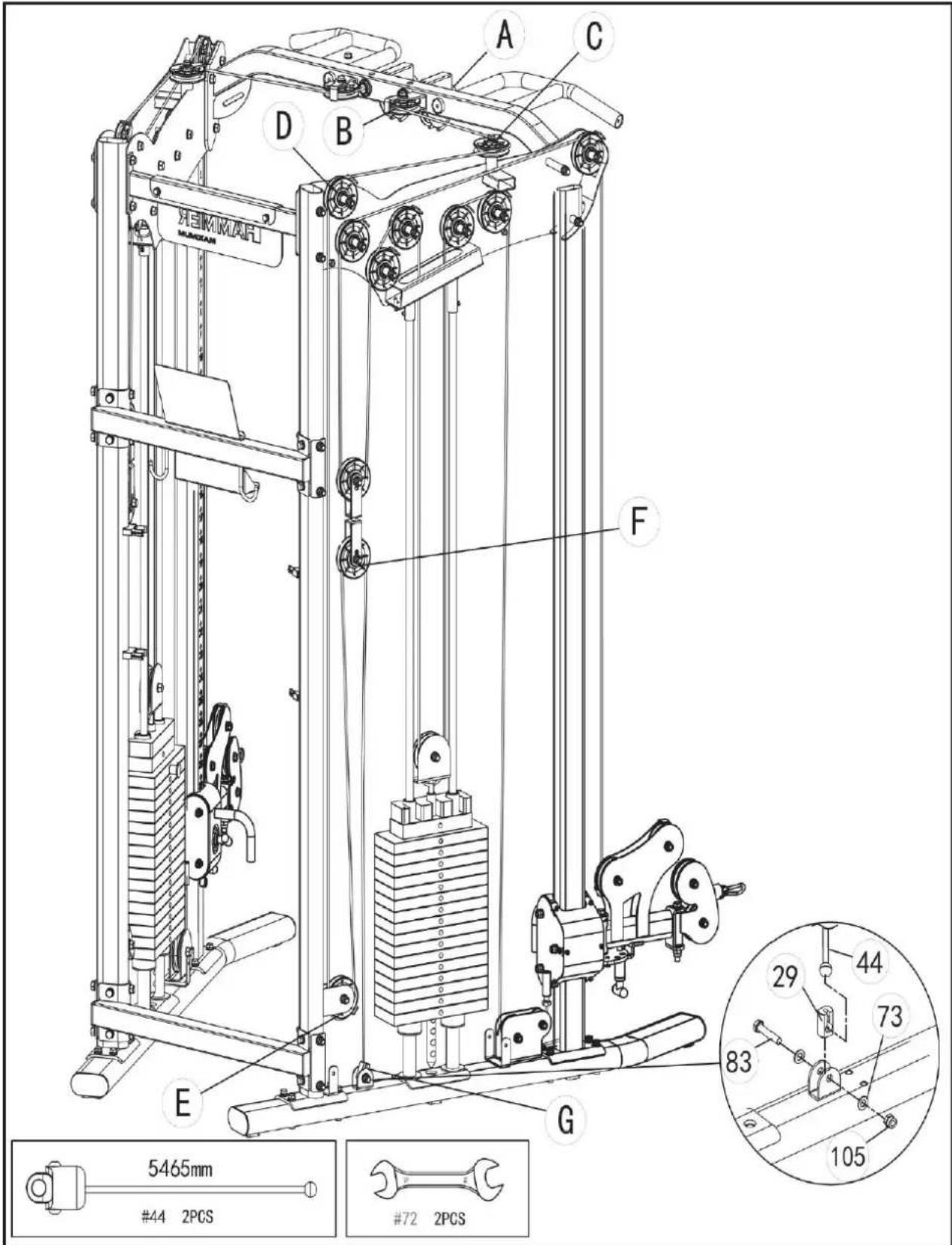 A C D B E F G 5465mm #44 2PCS #72 2PCS 29 44 73 83 105