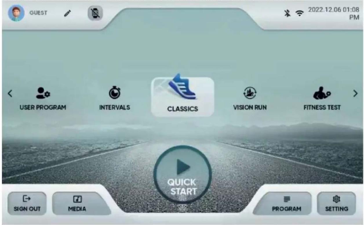 GUEST 2022.12.06 01:08 PM USER PROGRAM INTERVALS CLASSICS VISION RUN FITNESS TEST QUICK START SIGN OUT MEDIA PROGRAM SETTING