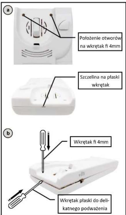 Położenie otworów na wkrętak fi 4mm Szczelina na płaski wkrętak Wkrętak fi 4mm Wkrętak płaski do dell-katnego podważenia