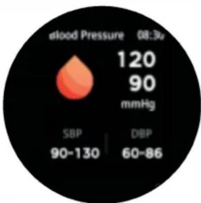 blood Pressure 08:3u 120 90 mmHg SBP 90-130 DBP 60-86