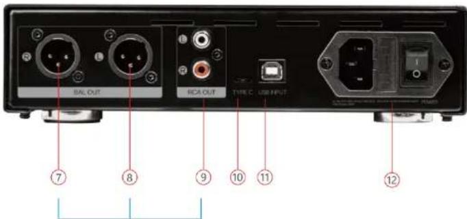 BAL OUT RCA OUT TYPE C USB INPUT 7 8 9 10 11 12