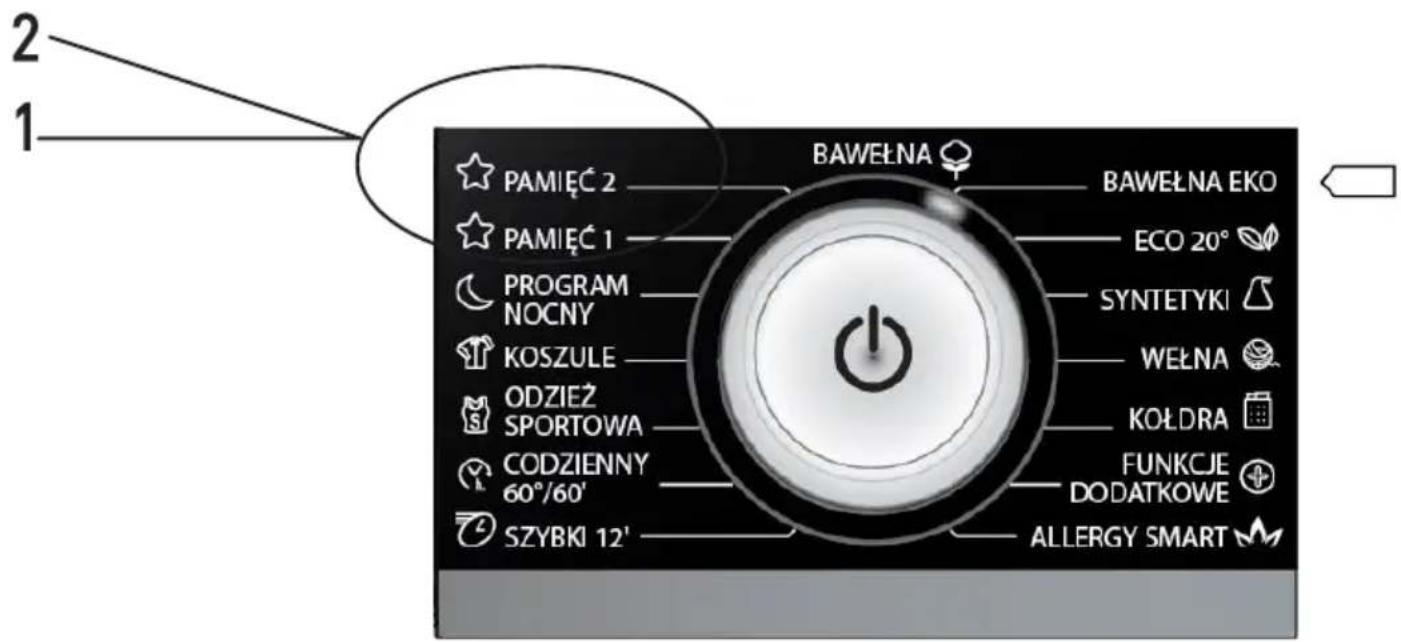 2 1 PAMIĘC 2 BAWEŁNA BAWEŁNA EKO PAMIĘC 1 ECO 20° PROGRAM NOCNY SYNTETYKI KOSZULE WEŁNA ODZIEŻ SPORTOWA KOŁDRA CODZIENNY 60°/60' FUNKCJE DODATKOWE SZYBKI 12' ALLERGY SMART