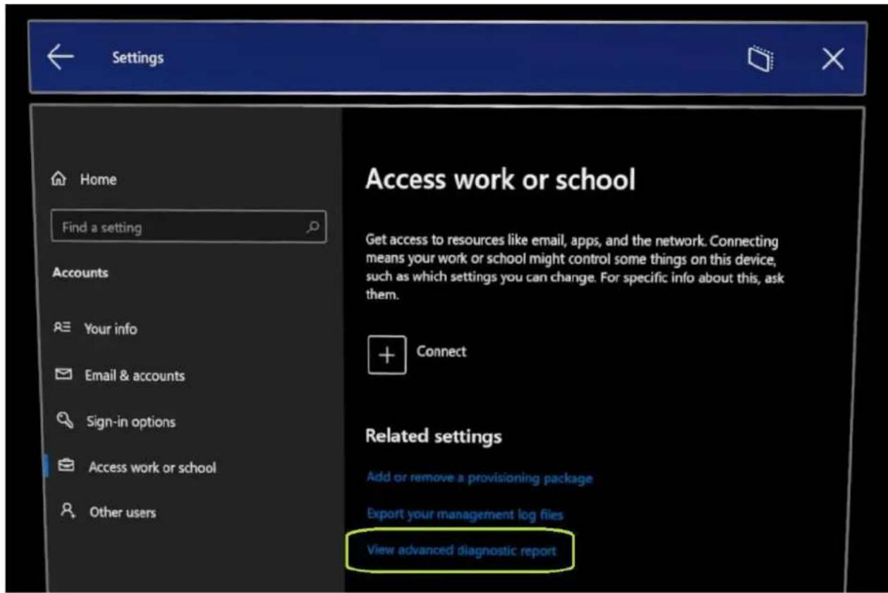 MICROSOFT HoloLens 2 - Wyświetlanie zaawansowanego raportu diagnostycznego w obszarze Ustawienia na urządzeniu HoloLens - 1