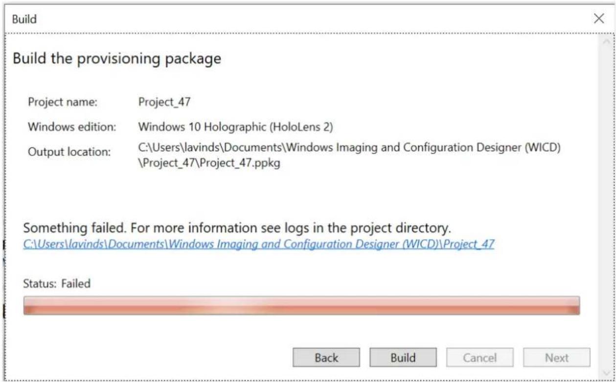 MICROSOFT HoloLens 2 - Problem — tworzenie pakietu z trybem kiosku nie powiodło się - 1