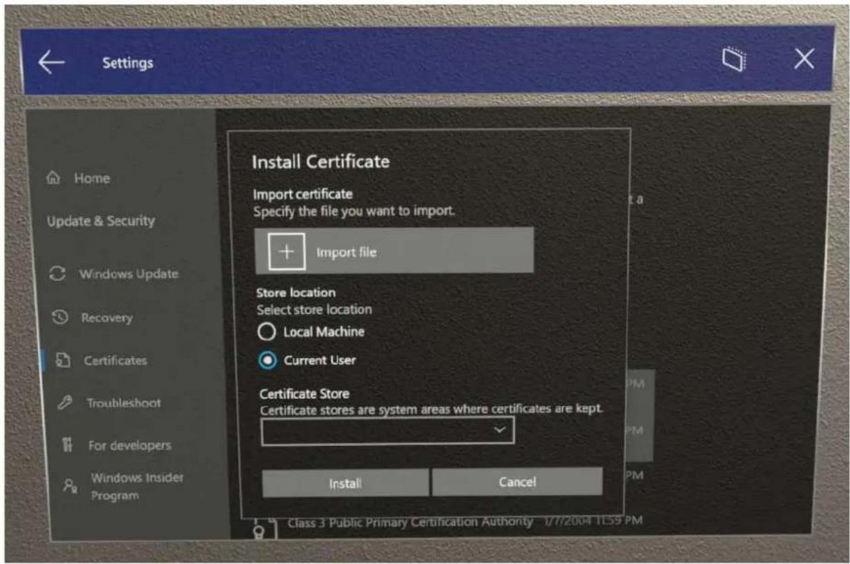 MICROSOFT HoloLens 2 - Kroki usuwania certyfikatu - 2