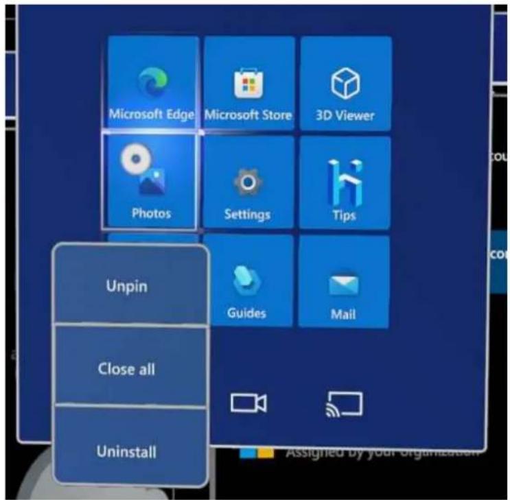 Microsoft Edge Microsoft Store 3D Viewer Photos Settings Tips Unpin Close all Uninstall Guides Mail ASSIGNED BY YOUR ORGANIZATION