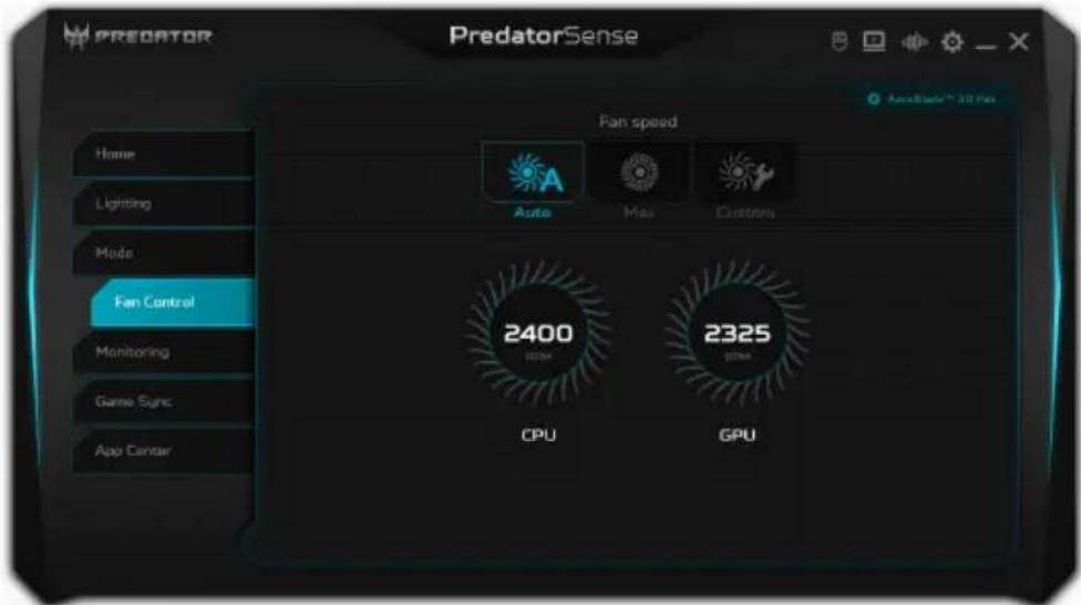 PredatorSense Fan speed Auto Max Customs 2400 2325 CPU GPU