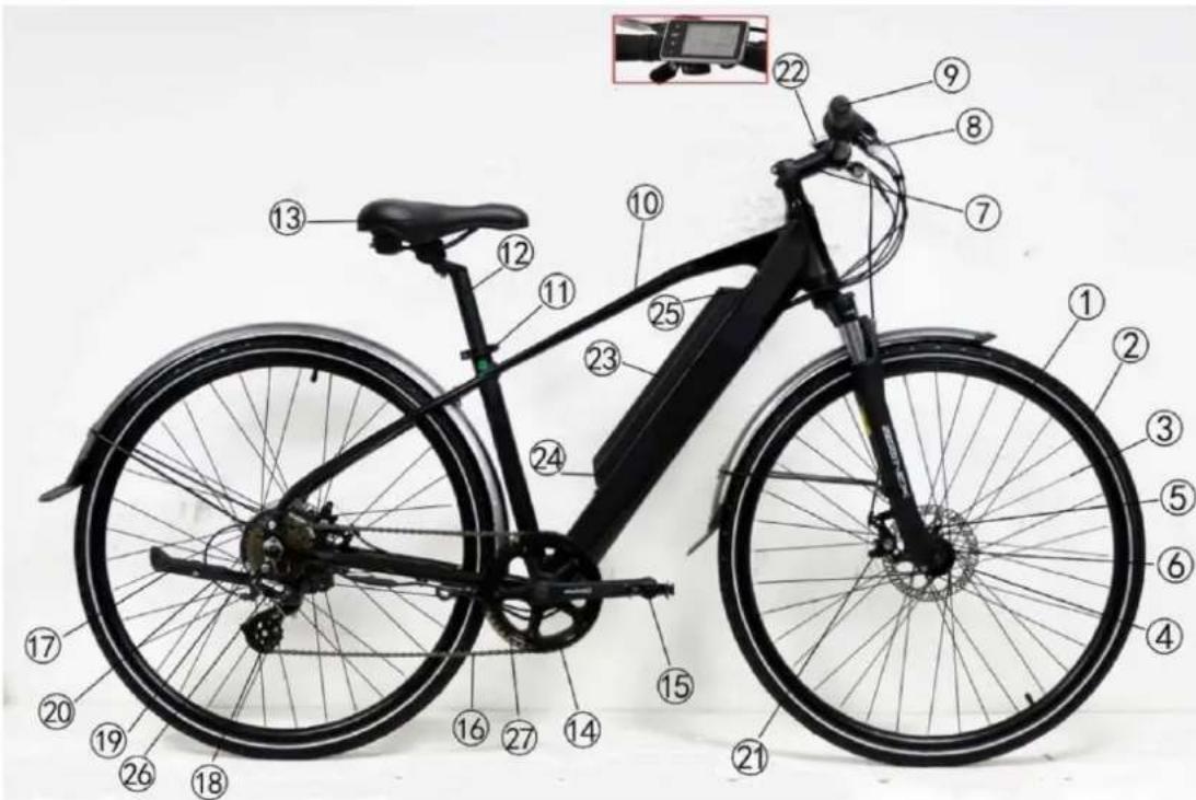 Orus E8200 - Nazwy elementów roweru E Quick Rider X7 (E-8200) - 1