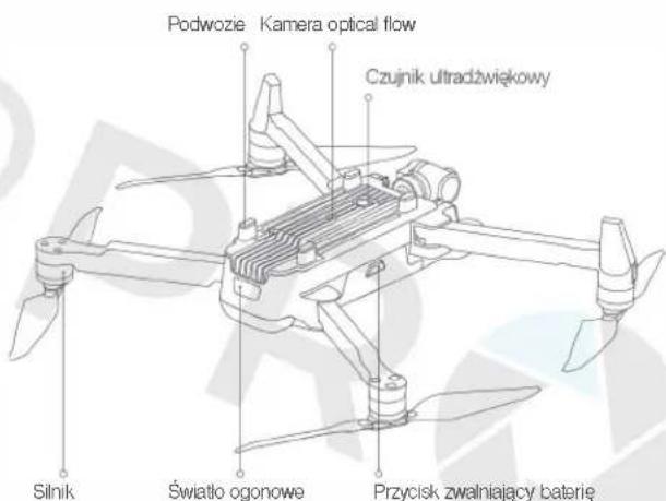 Podwozie Kamera optical flow Czujnik ultradźwiękowy Silnik Światło ogonowe Przycisk zwalniający baterię