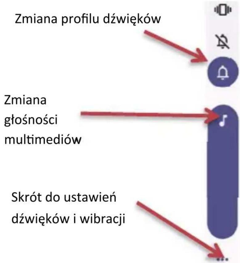 Zmiana profilu dźwięków Zmiana głośności multimediów Skrót do ustawień dźwięków i wibracji