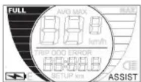 FULL AVG MAX MAX 8.8.8 km/h TRIP OOO ERROR 8.8.8.8 SETUP km ASSIST